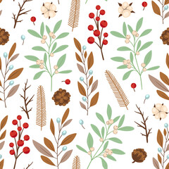 Seamless pattern with winter evergreen plants - 398945966