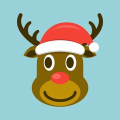Christmas deer in red santa hat vector illustration