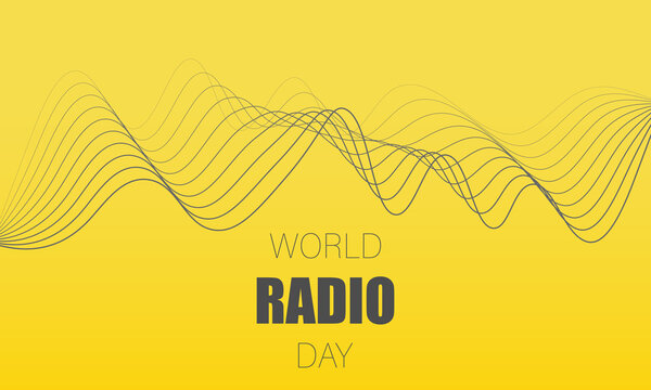 World radio day. February 13. Smooth moving fine lines on a green background. Vector illustration of radio waves.