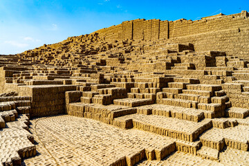 Peru, Lima, Pre Inca  pyramide ruins of Huaca Pucllana from the Wari civilisation