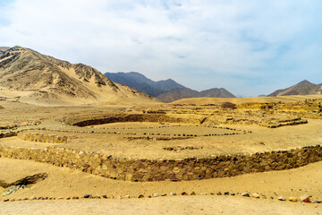 Peru, Caral, Ruins of the first settlement on the  American continent.