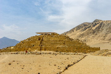 Peru, Caral, Ruins of the first settlement on the  American continent.