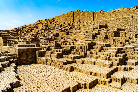 Peru, Lima, Pre Inca  pyramide ruins of Huaca Pucllana from the Wari civilisation