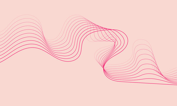 Abstract thin geometric  background. Smooth moving fine lines on a pink background. Vector illustration. 