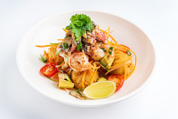 asian seafood plate on the white background