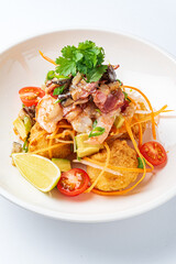 asian seafood plate on the white background
