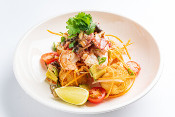 asian seafood plate on the white background