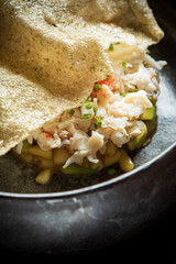 Kamchatka crab tartar and white wine