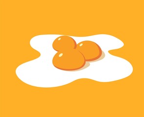 Fried egg breakfast cartoon icon isolated. Flat omelet meal yolk logo shape symbol design.Fried egg isolated on yellow background. Fried egg flat icon. Fried egg close up.