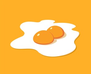 Fried egg breakfast cartoon icon isolated. Flat omelet meal yolk logo shape symbol design.Fried egg isolated on yellow background. Fried egg flat icon. Fried egg close up