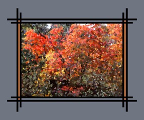 Abstracted landscape of fall trees - painterly - with art border