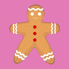 Christmas illustration in vector - gingerbread man on pink background