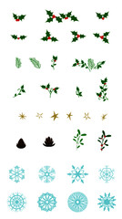Winter set. Christmas elements and snowflakes in vector