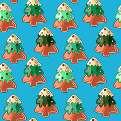 Seamless vector pattern with gingerbread in the form of Christmas tree