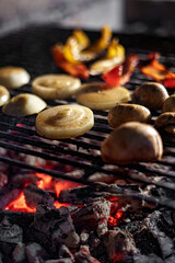 Grilled vegetables on fire