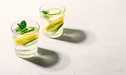 Sassy water infused with lemon, cucumber and mint