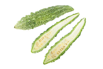  Bitter gourd fruits isolated on white background, Bitter melon with clipping path.