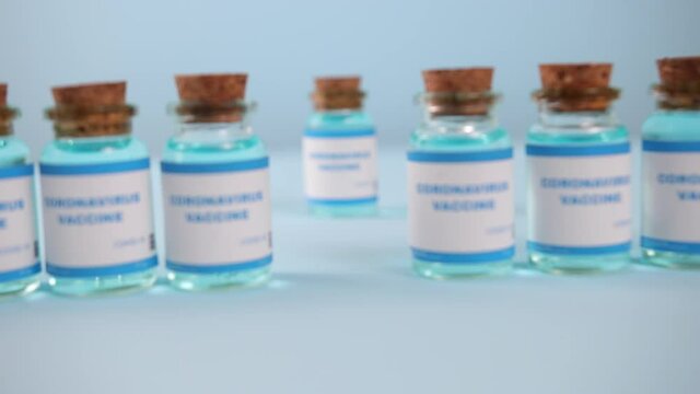 Development and creation of coronavirus vaccine covid-19. Covid-19 corona medication. Moderna biontech vaccine. Vial with medication. Pfizer biontech candidate.