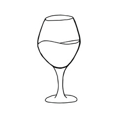 The isolated object on a white background. Doodle hand drawn wine glasses. Black and white vector illustrations for web, booklets, textiles.