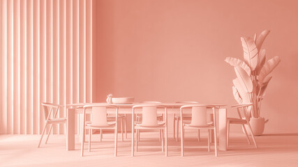 Monocrome flat pink interior of modern living room 3D rendering