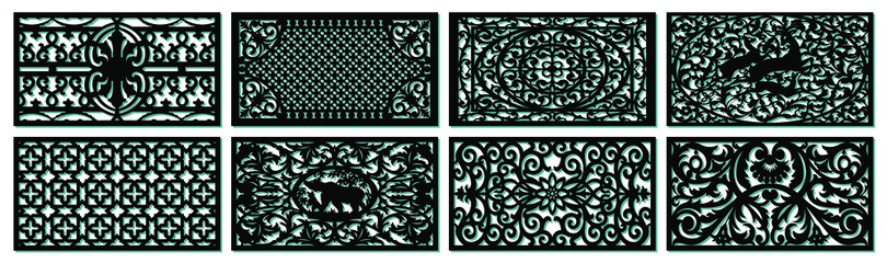 Set of floral layouts for decorative panels for CNC laser cutting plywood