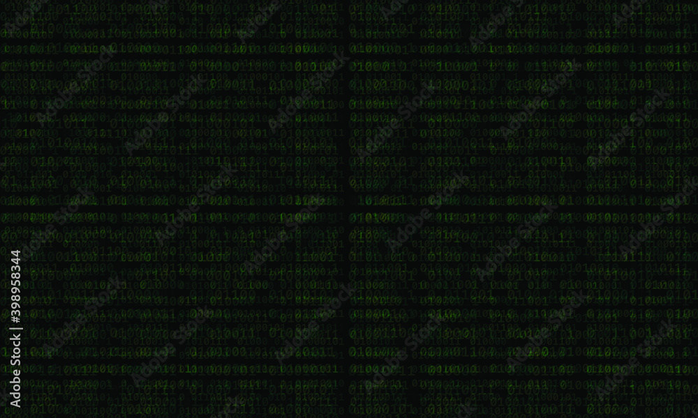 Wall mural motion blur binary code over dark background.