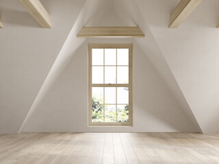 Empty attic interior room 3d illustration