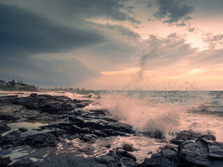 Coastal View over Rocks in Stormy Weather