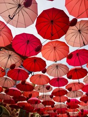 Fototapeta na wymiar Red and pink umbrellas