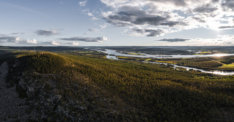Panoramic landscape view of the Aavasaksa mountain in northern Finland in autumn - 398959383