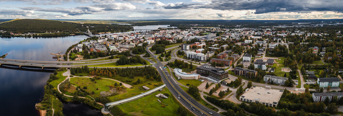 Panoramic view from air of Rovaniemi Finland on a sunny day - 398959737