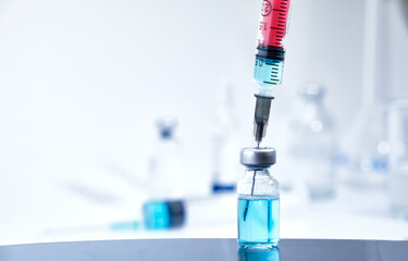 syringe and vials. Vaccine for coronavirus.