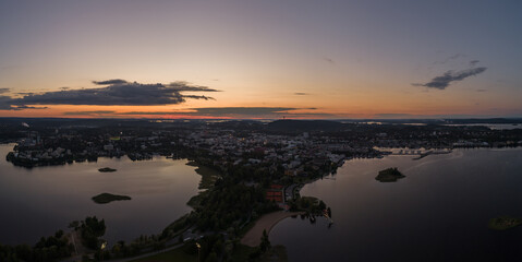 Panoramic view of the city of Kuopio in sunset, Finland - 398960134