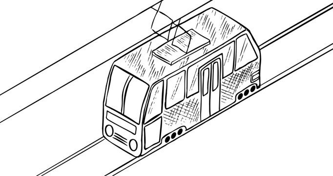 Tram vector illustration in hand drawn style
