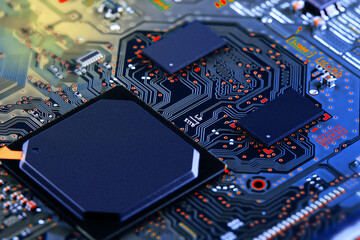 Electronic circuit board close up.