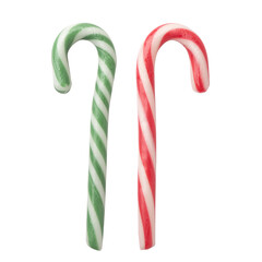 striped sugar stick isolated on white background. Traditional Christmas candy, red and green stripe