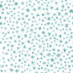 Hand Drawn blue Snowflakes Christmas Seamless Patt