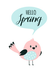 spring card with cute bird, vector illustration