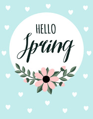 cartoon spring card with cute floral frame