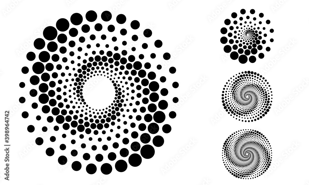 Poster abstract dotted vector background. halftone effect. spiral dotted background or icon. yin and yang s