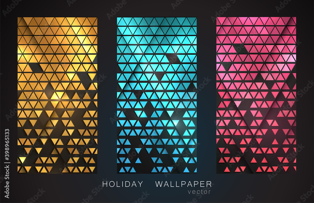 Poster Vector Abstract golden triangle pattern background. Shiny gold mosaic