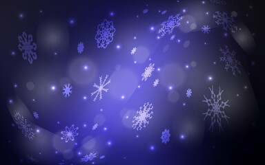 Fototapeta na wymiar Dark BLUE vector layout with bright snowflakes. Decorative shining illustration with snow on abstract template. The template can be used as a new year background.