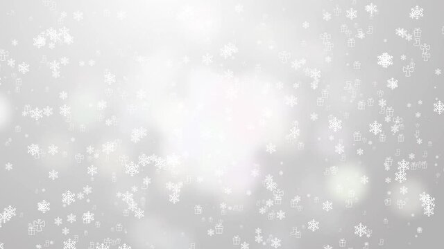 Elegant silver abstract with snowflakes. Christmas animated grey background. Background white glitter - winter theme. Seamless loop.