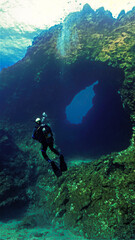 Underwater photo of beautiful mountain in the sea. From a scuba dive in the Atlantic ocean.