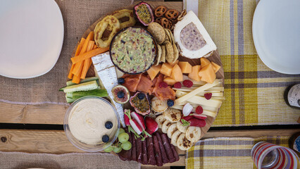 Cheese, vegetables and fruits platter for appetizer 