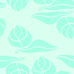 Fototapeta na wymiar seamless pattern in stylized leaves in pale blue colors