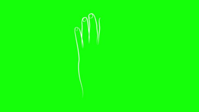 Hand and dog paw in one line. White line animation on green background