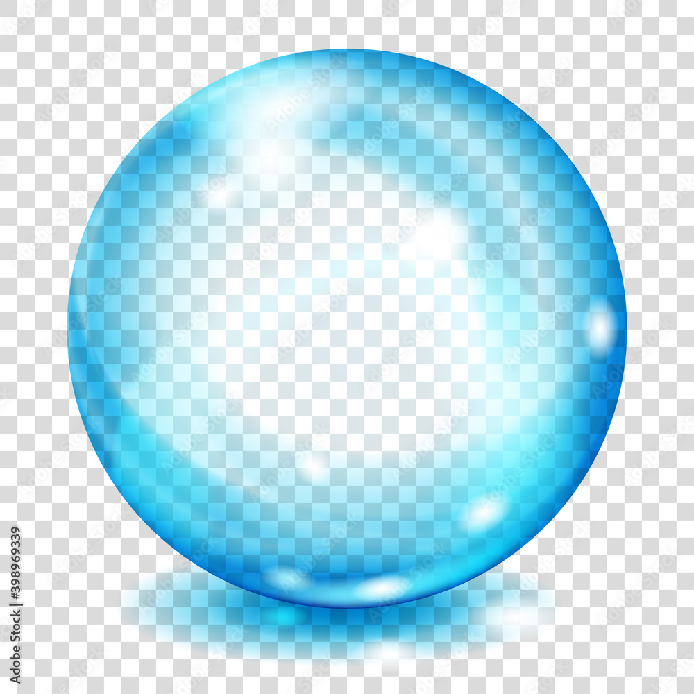 Poster big translucent light blue sphere with glares and shadows on transparent background. transparency on