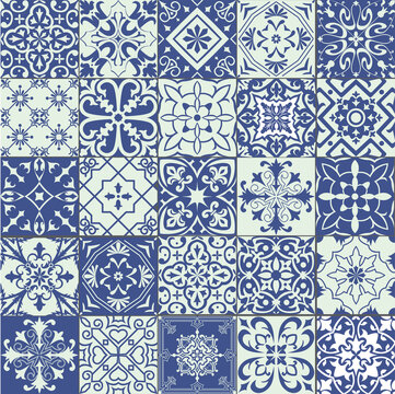 Set of tiles background in portuguese style. Mosaic pattern for ceramic in dutch, portuguese, spanish, italian style.