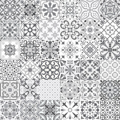 Set of tiles in portuguese, spanish, italian style in grey. For wallpaper, backgrounds, decoration for your design, ceramic, page fill and more.